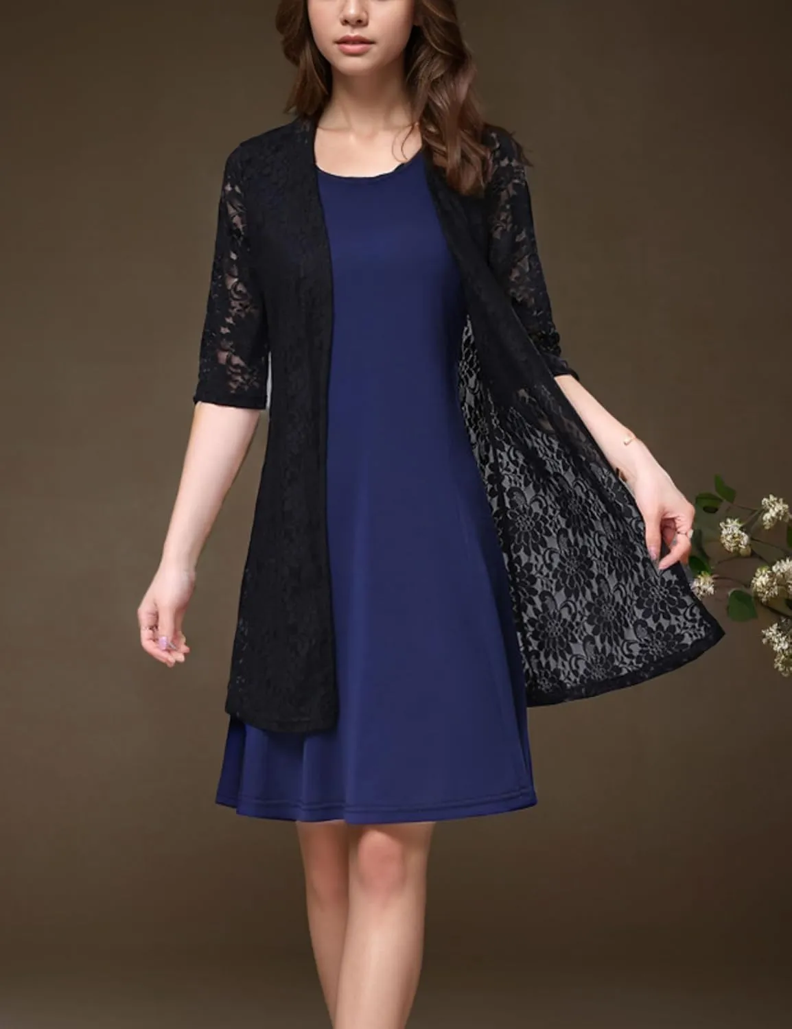 FindThy Women’s Short Sleeve Lace Cardigan Floral Crochet Sheer Beach Cover Up Long Kimono