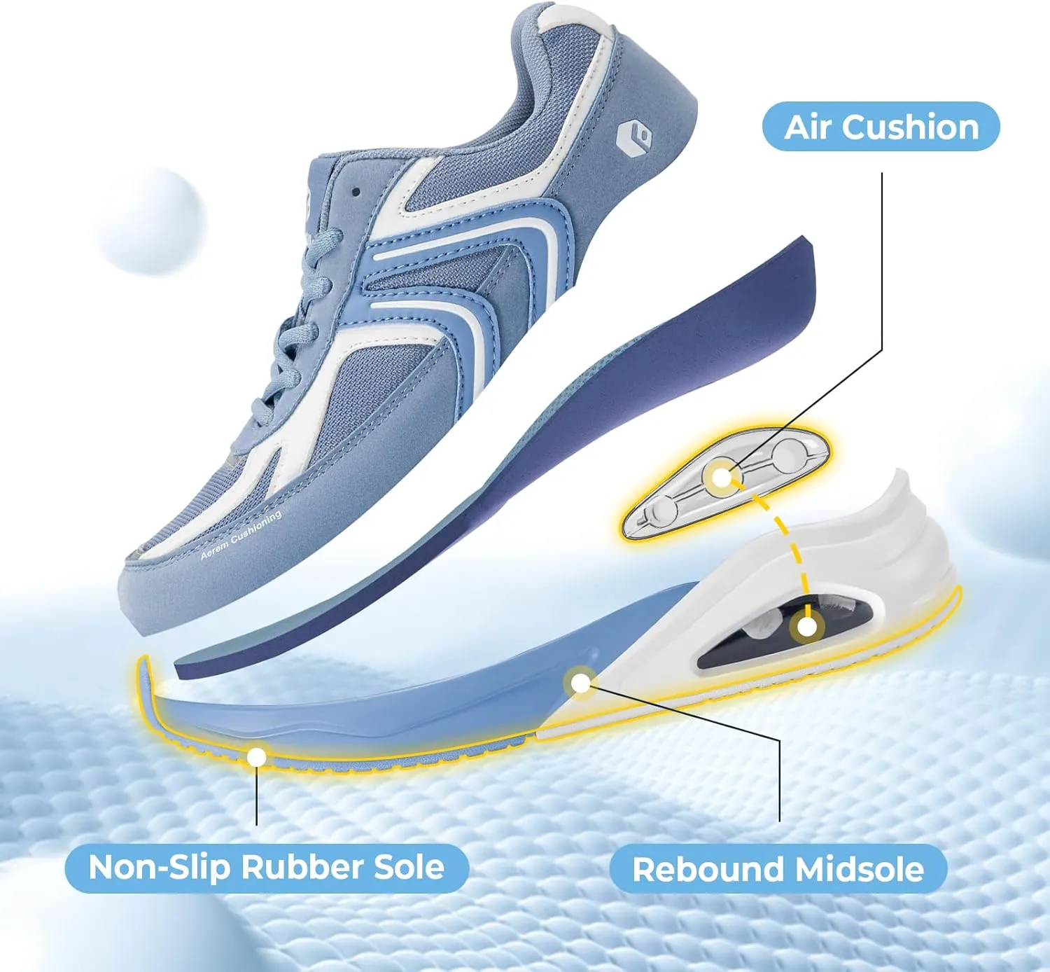FitVille Wide Walking Shoes for Women Air Cushion Wide Width Sneakers for Flat Feet Planter Fasciitis - HeelAero V2