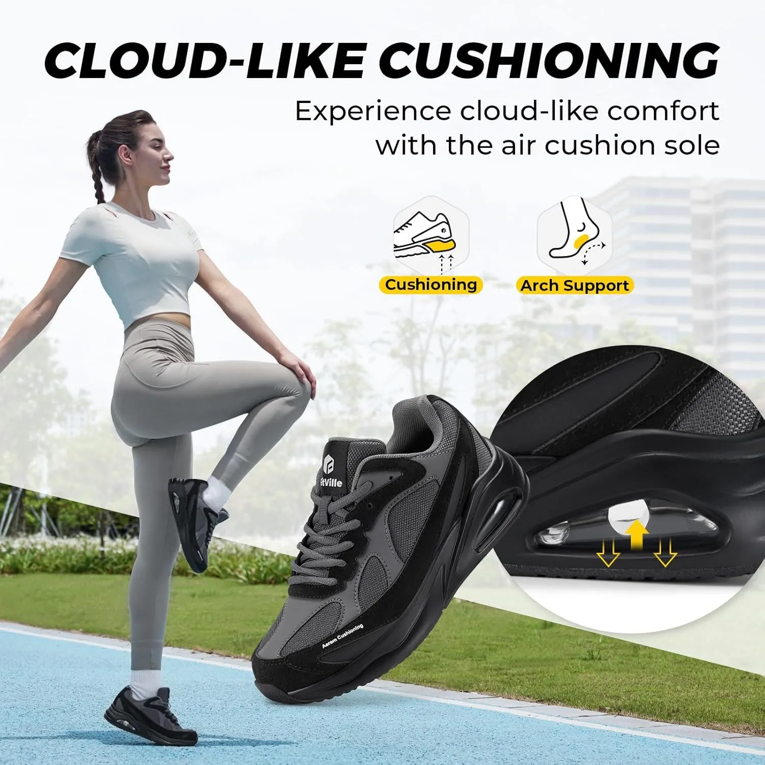 FitVille Women's Wide Walking Shoes Extra Wide Width Air Cushion Sneakers Gym Shoes for Shock Absorption Heel Pain Relief - HeelAero V1