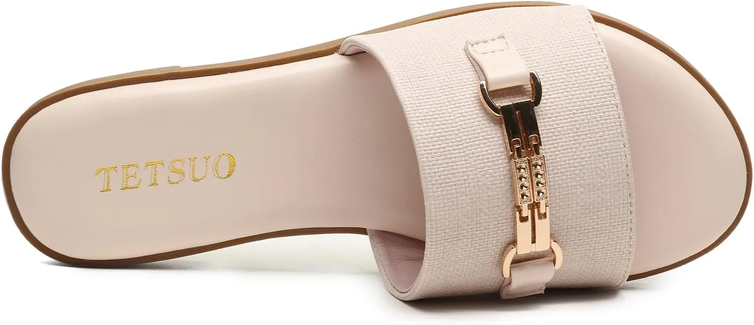 Flat Sandals for Women 2025 Slide Sandals Summer Fashion Women Dressy Slip on Shoes for Party Wedding Vacation Beach Walking Square Open Toe Shoes