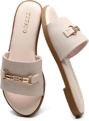 Flat Sandals for Women 2025 Slide Sandals Summer Fashion Women Dressy Slip on Shoes for Party Wedding Vacation Beach Walking Square Open Toe Shoes