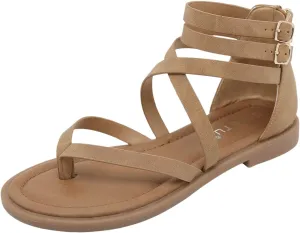Flat Sandals For Women Dressy Gladiator Strap Sandals Thong Cross Strappy Boho Sandals