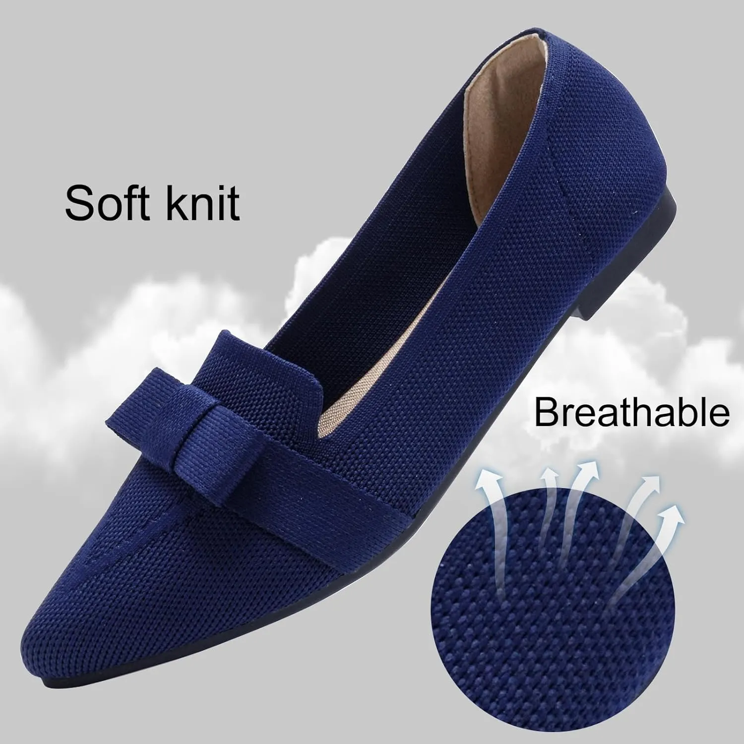 Flats for Women Pointed Toe Ballet Flats Shoes Mesh Breathable Comfortable Dressy Casual Slip On Ballerina Walking Flats