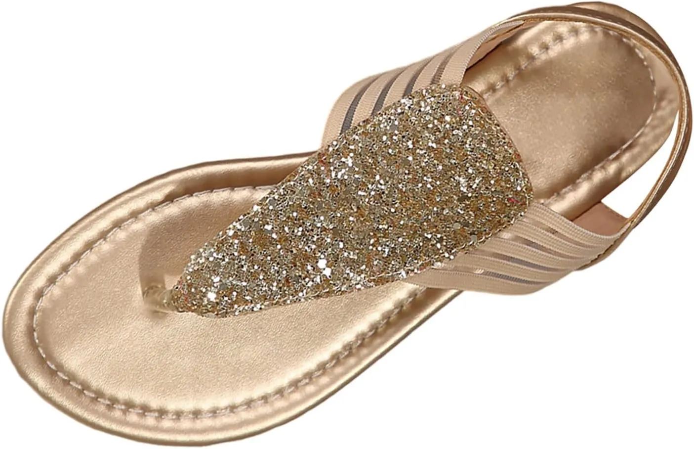 Flip Flops Sandals for Women Dressy Summer Flat Sandals Rhinestone Beaded Sandal Elastic Ankle Strap Beach Shoes