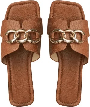 Floerns Women's Square Open Toe Dressy Summer Slide Sandals PU Leather Flat Sandals