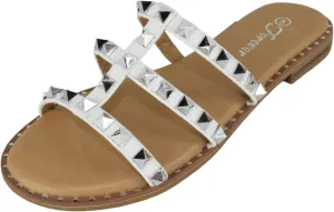 Forever Shoes Women Gladiator Sandals Studded Slip On Flat Flip Flops DING-32