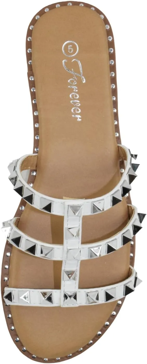 Forever Shoes Women Gladiator Sandals Studded Slip On Flat Flip Flops DING-32
