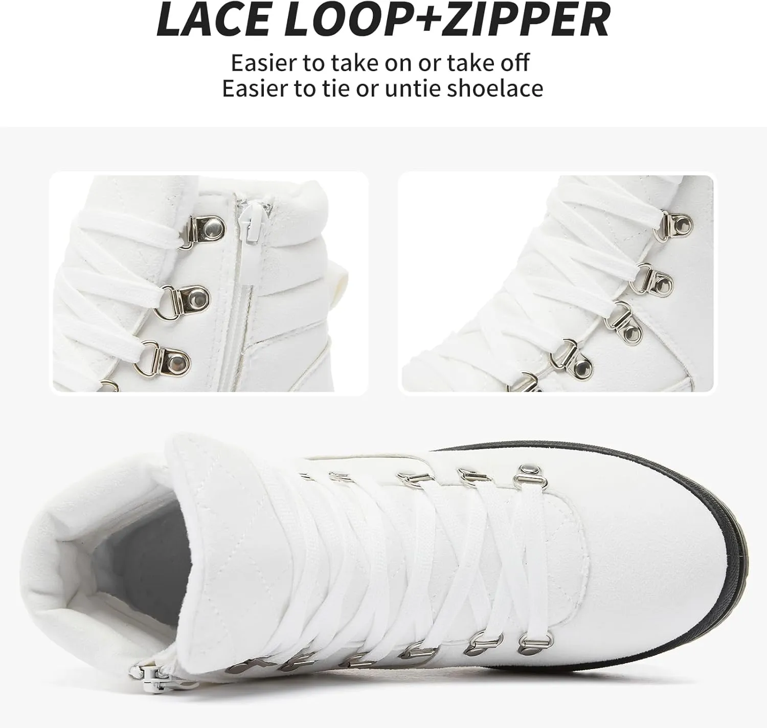 FRACORA Womens Combat Boots Lace Up Ankle Boots Winter Snow Boot Side Zipper Fashion Booties