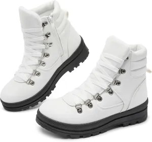 FRACORA Womens Combat Boots Lace Up Ankle Boots Winter Snow Boot Side Zipper Fashion Booties