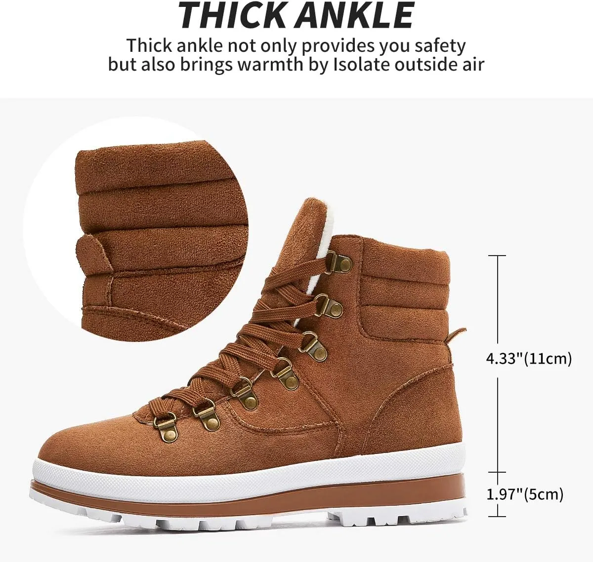 FRACORA Womens Combat Boots Lace Up Ankle Boots Winter Snow Boot Side Zipper Fashion Booties