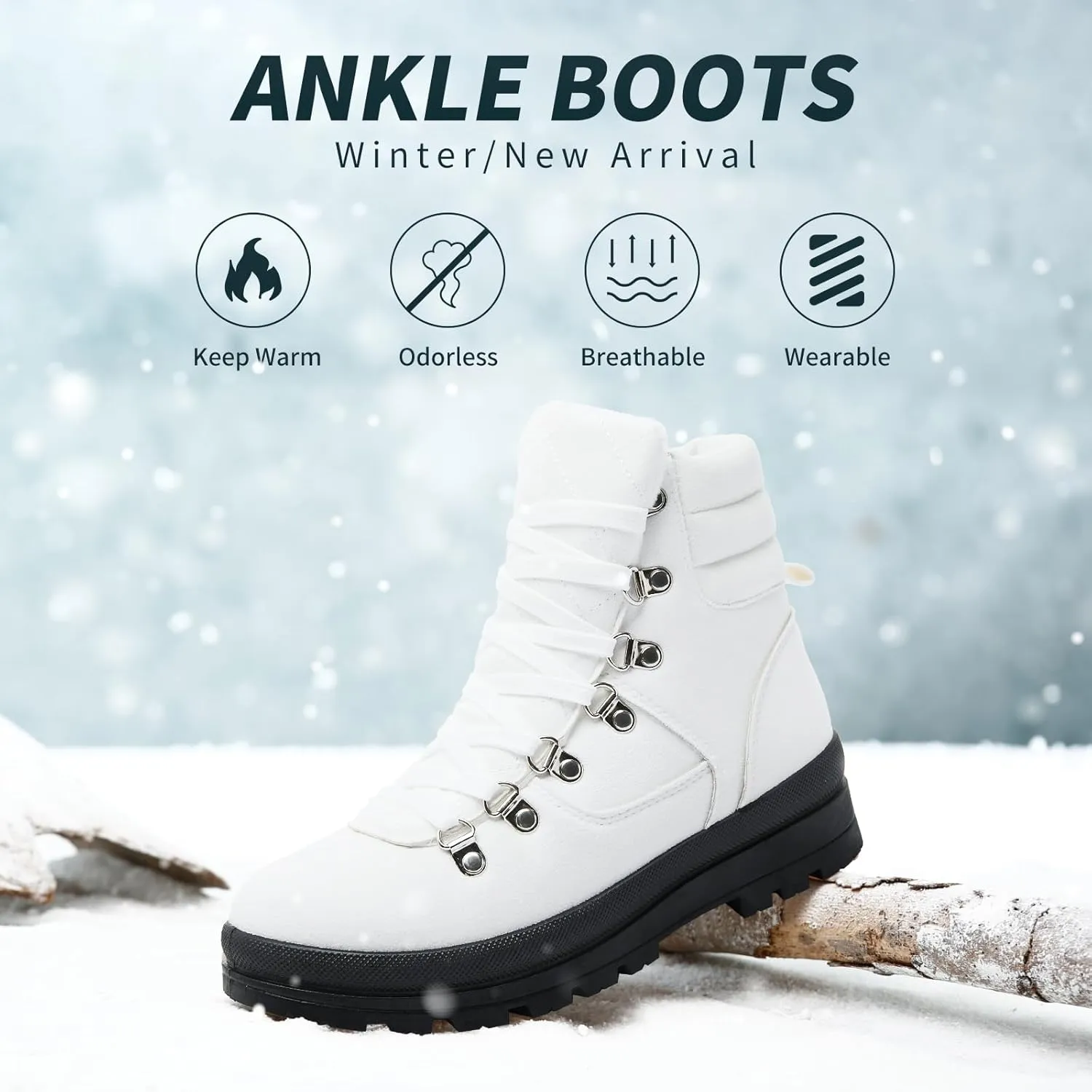 FRACORA Womens Combat Boots Lace Up Ankle Boots Winter Snow Boot Side Zipper Fashion Booties