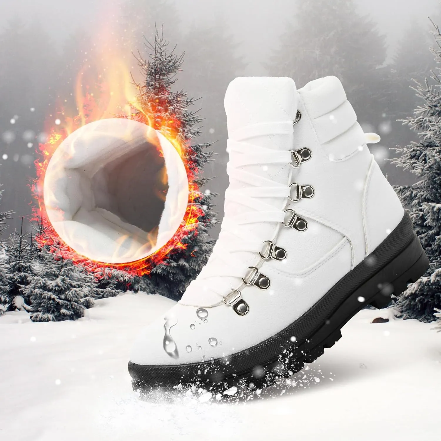 FRACORA Womens Combat Boots Lace Up Ankle Boots Winter Snow Boot Side Zipper Fashion Booties
