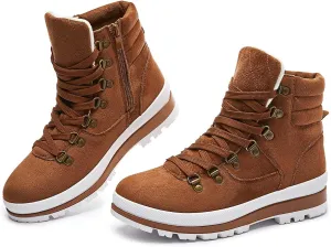 FRACORA Womens Combat Boots Lace Up Ankle Boots Winter Snow Boot Side Zipper Fashion Booties