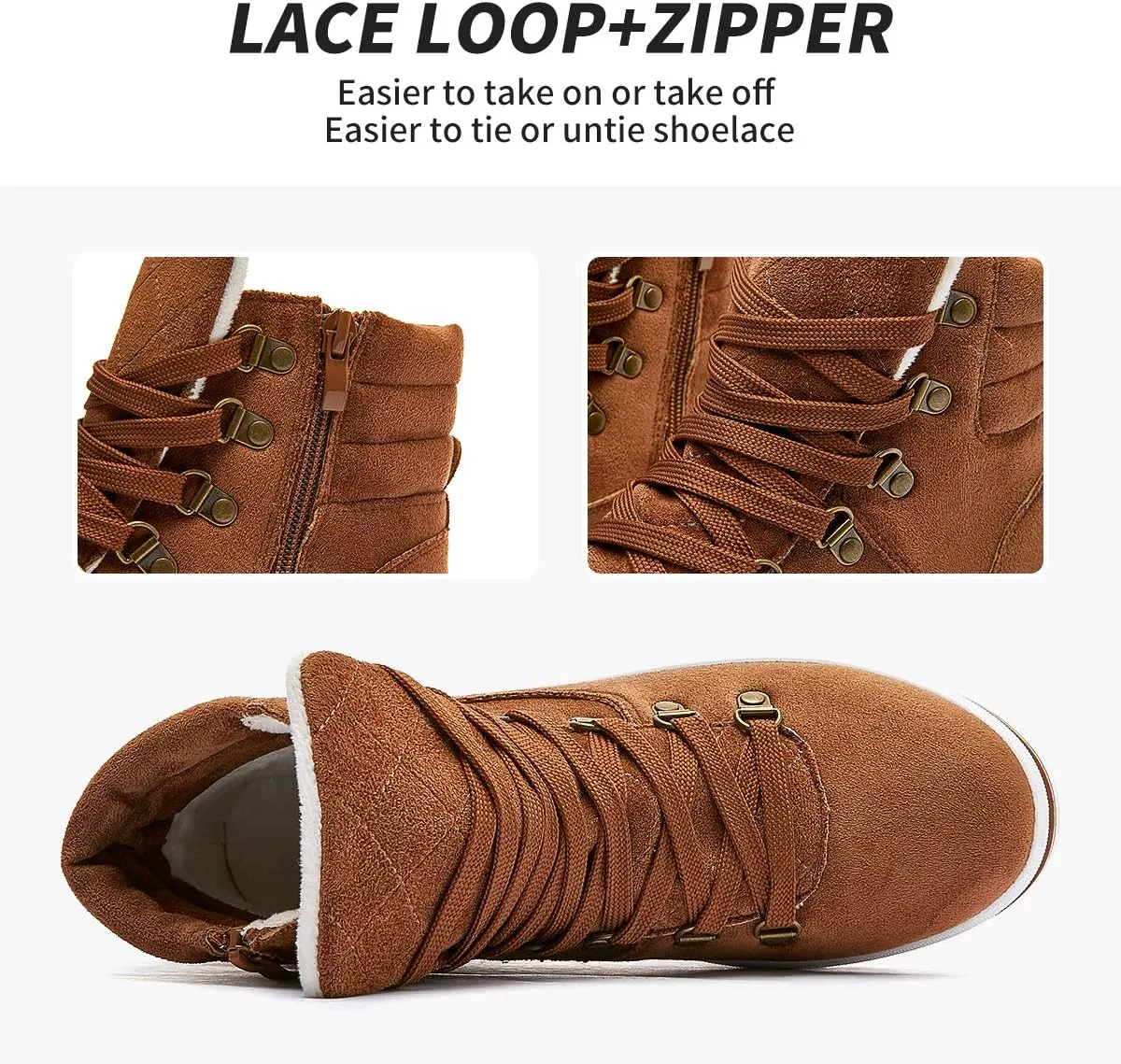 FRACORA Womens Combat Boots Lace Up Ankle Boots Winter Snow Boot Side Zipper Fashion Booties