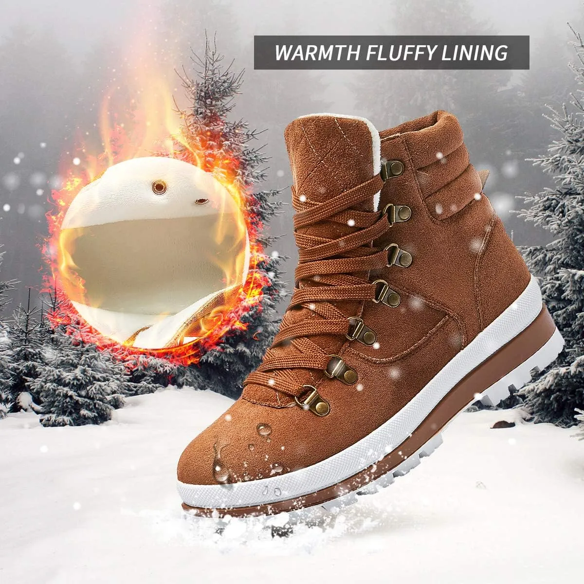 FRACORA Womens Combat Boots Lace Up Ankle Boots Winter Snow Boot Side Zipper Fashion Booties
