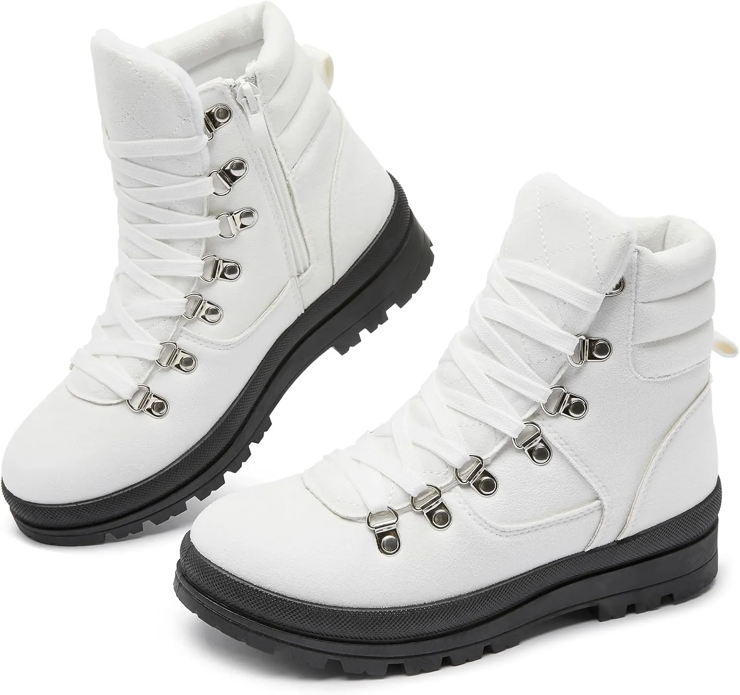 FRACORA Womens Combat Boots Lace Up Ankle Boots Winter Snow Boot Side Zipper Fashion Booties
