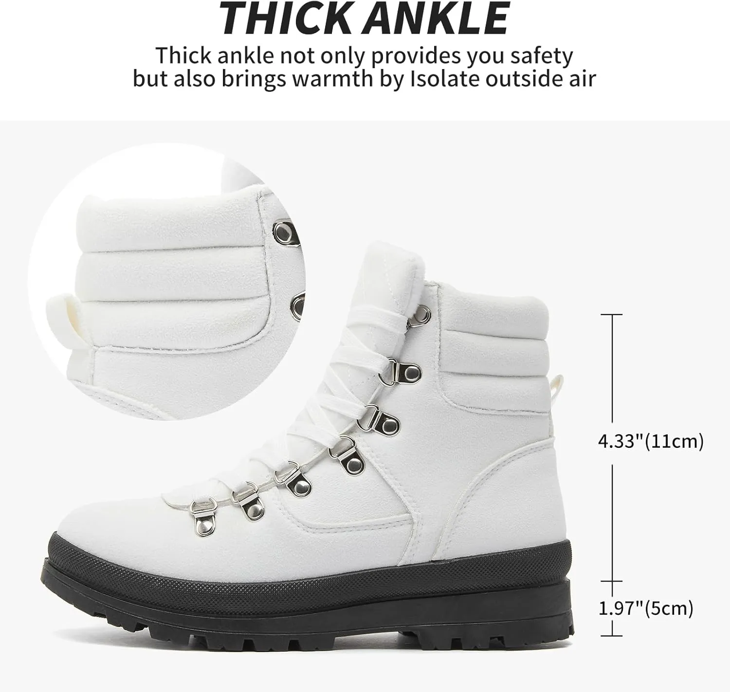 FRACORA Womens Combat Boots Lace Up Ankle Boots Winter Snow Boot Side Zipper Fashion Booties