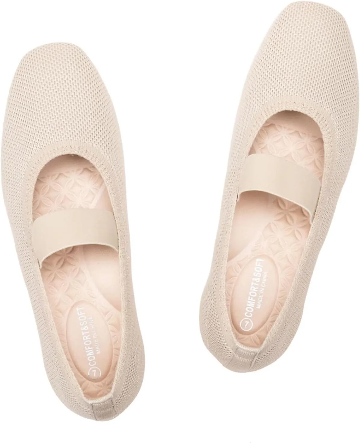 Frank Mully Women's Ballet Flats Slip on Casual Knitted Fabric Shoes Square-Toe Flats with Elastic Straps for Women