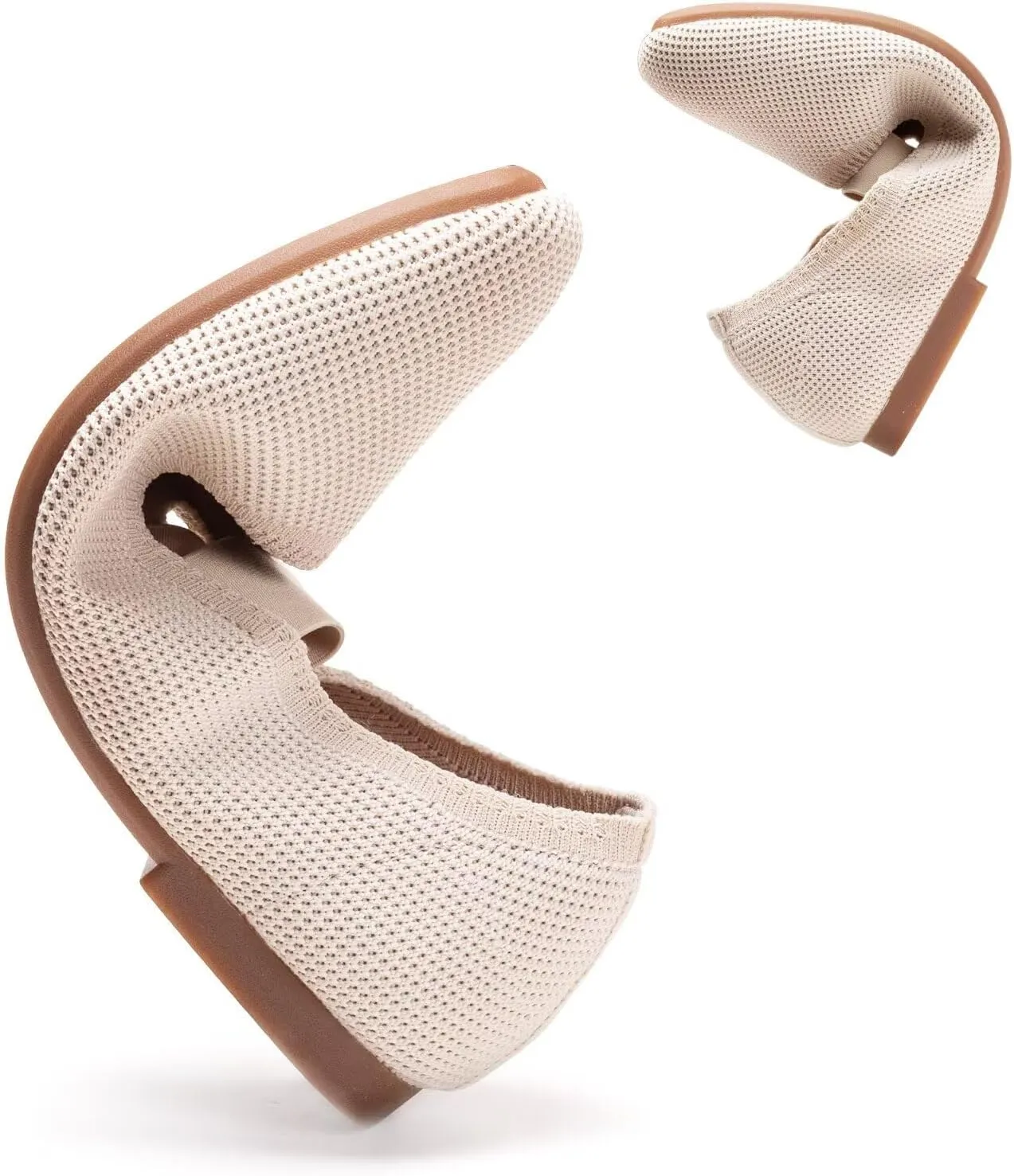 Frank Mully Women's Ballet Flats Slip on Casual Knitted Fabric Shoes Square-Toe Flats with Elastic Straps for Women