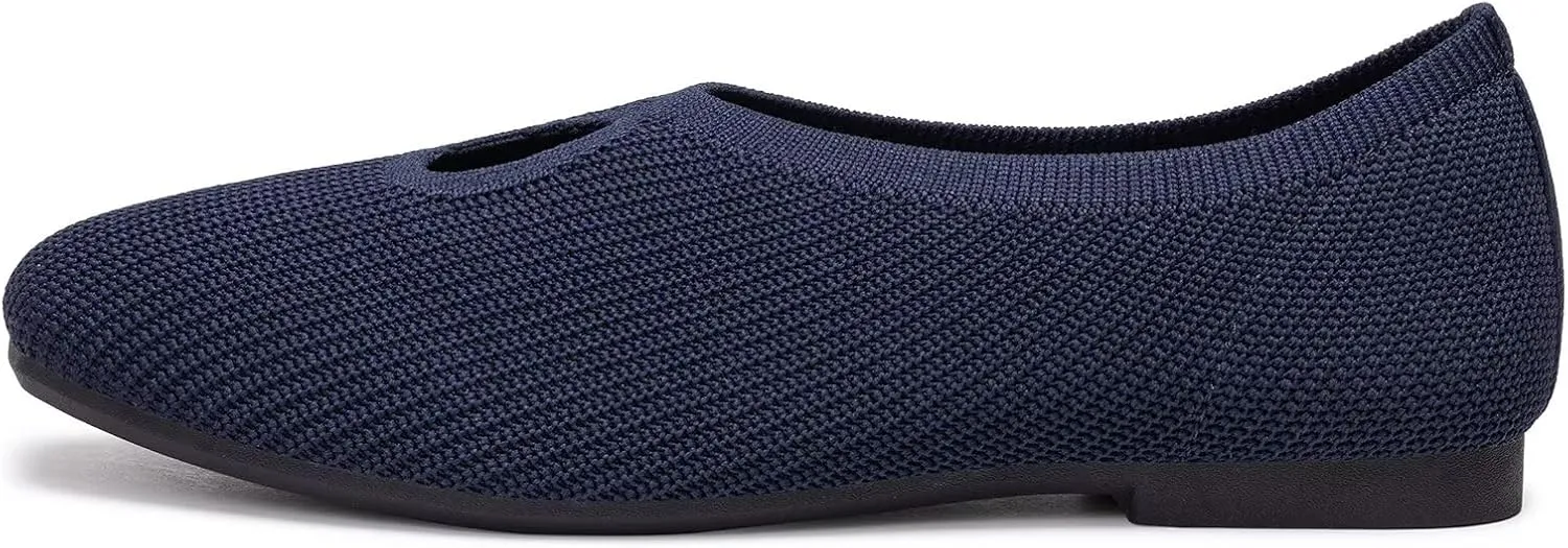 Frank Mully Women's Knit Flats Teardrop Upper Square-Toe Style Shoes Lightweight Flats for Women Comfortable Slip on Flats for Work Wedding Office