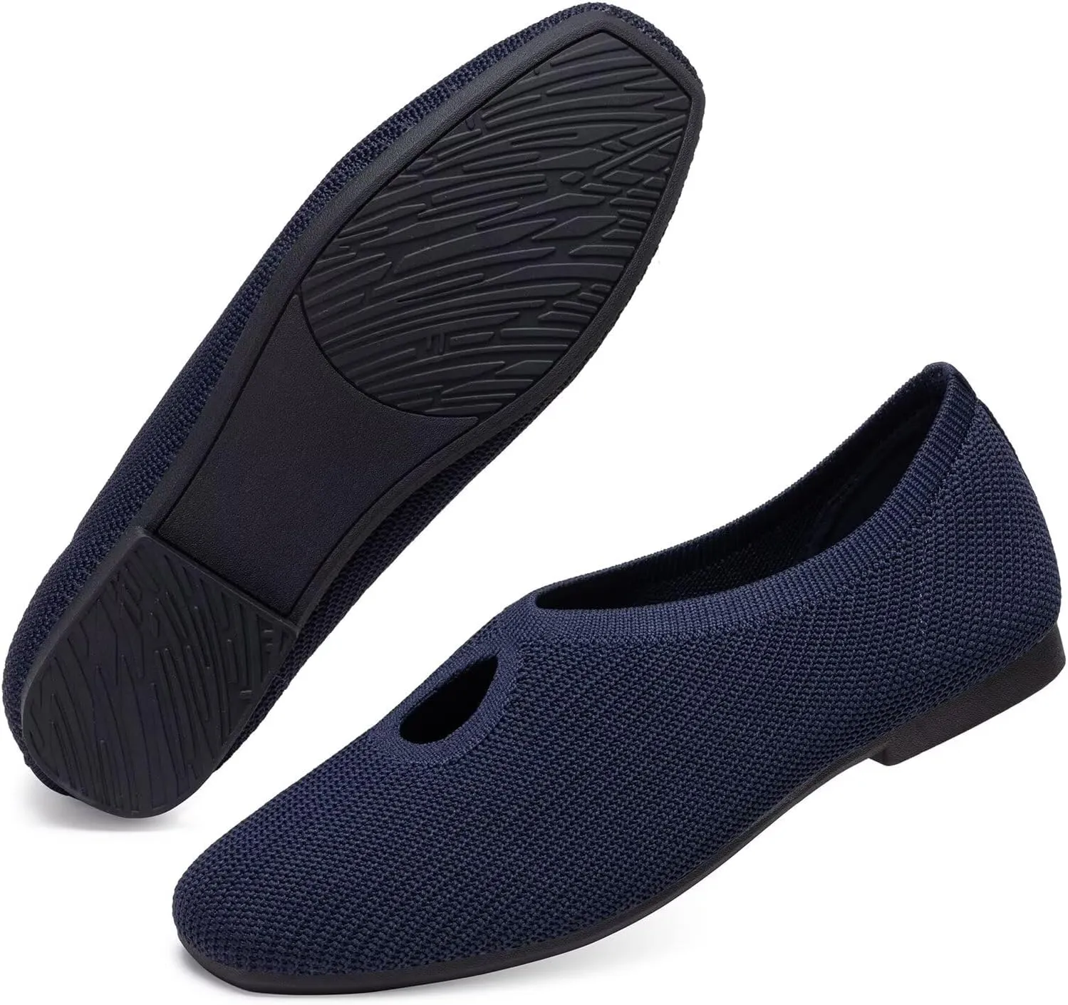 Frank Mully Women's Knit Flats Teardrop Upper Square-Toe Style Shoes Lightweight Flats for Women Comfortable Slip on Flats for Work Wedding Office