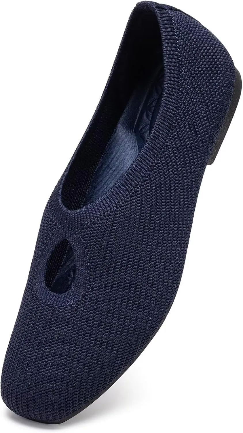 Frank Mully Women's Knit Flats Teardrop Upper Square-Toe Style Shoes Lightweight Flats for Women Comfortable Slip on Flats for Work Wedding Office