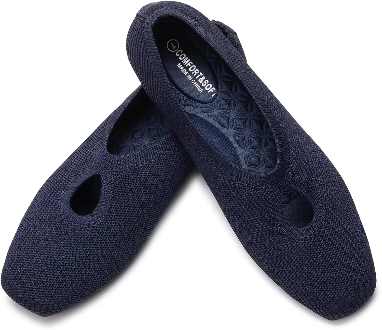 Frank Mully Women's Knit Flats Teardrop Upper Square-Toe Style Shoes Lightweight Flats for Women Comfortable Slip on Flats for Work Wedding Office
