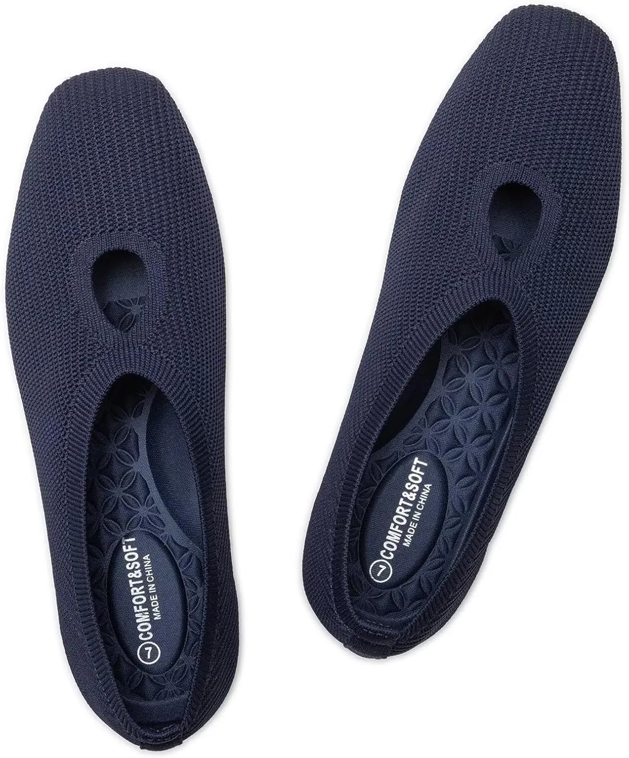 Frank Mully Women's Knit Flats Teardrop Upper Square-Toe Style Shoes Lightweight Flats for Women Comfortable Slip on Flats for Work Wedding Office