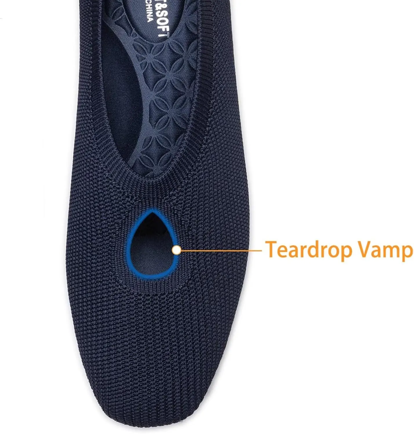 Frank Mully Women's Knit Flats Teardrop Upper Square-Toe Style Shoes Lightweight Flats for Women Comfortable Slip on Flats for Work Wedding Office