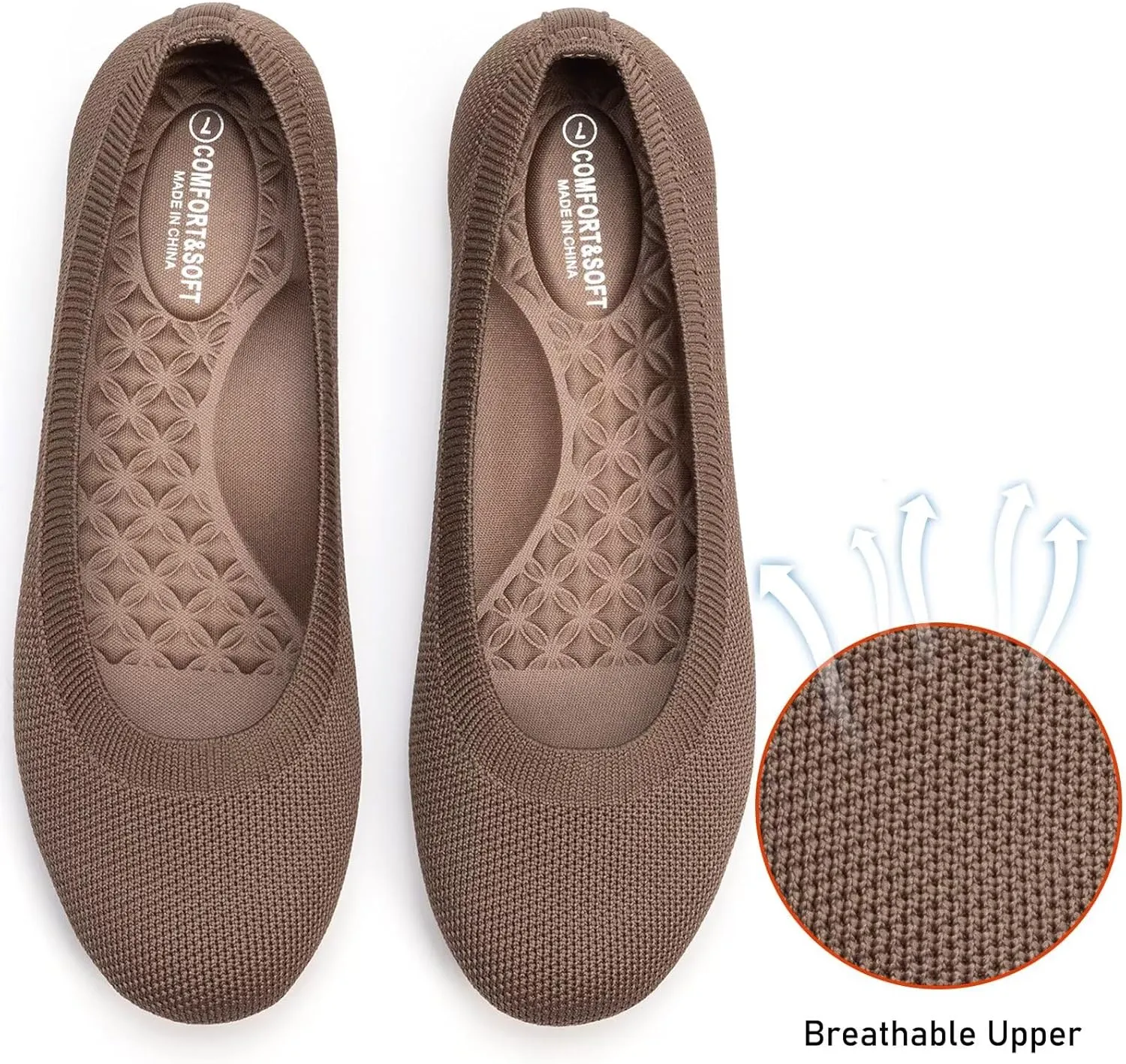 Frank Mully Women's Mary Jane Flats Comfortable Dressy Ballet Flats Casual Round Toe Slip On Washable Knitted Fabric Office Work Woman Shoes