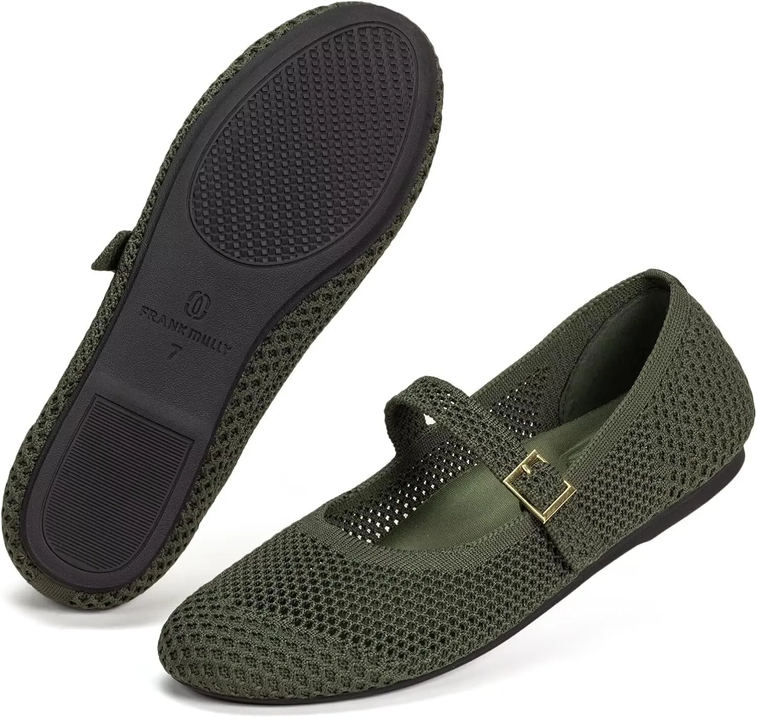 Frank Mully Women's Mary Jane Flats Comfortable Dressy Ballet Flats Casual Round Toe Slip On Washable Knitted Fabric Office Work Woman Shoes