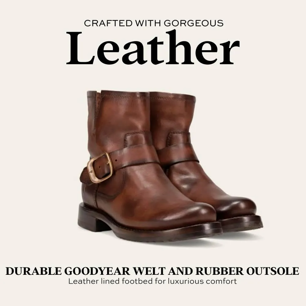 Frye Veronica Booties for Women Made from Full Grain Brush-Off Leather with Antique Metal Hardware and Waterproof, Hand-Stitched Goodyear Welt Construction