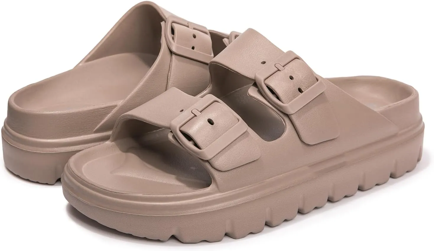 FUNKYMONKEY Women's Comfort Slides Double Buckle Adjustable Plastics Flat Sandals