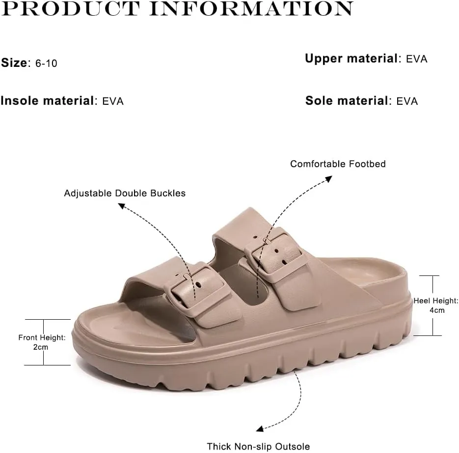 FUNKYMONKEY Women's Comfort Slides Double Buckle Adjustable Plastics Flat Sandals