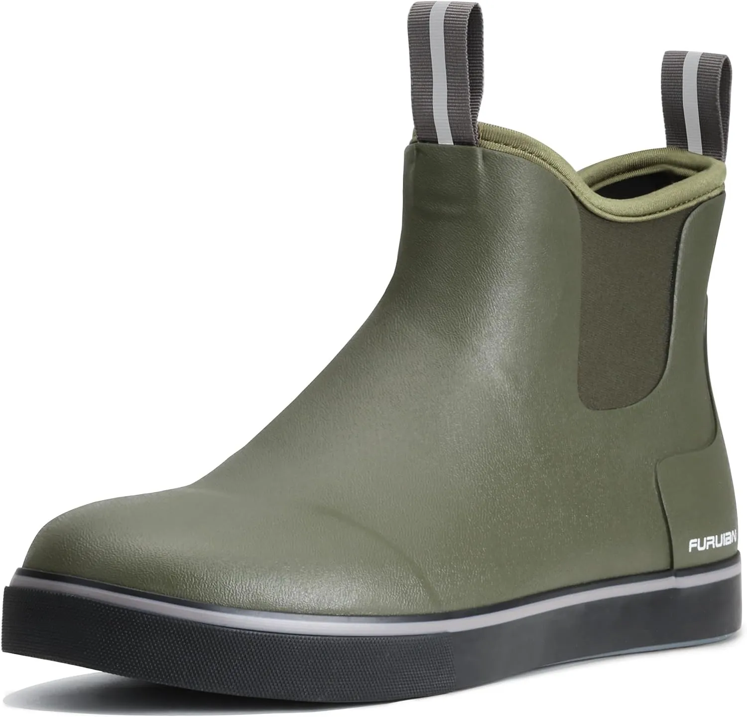 Furuian Men's Deck Boots Fishing Boots Waterproof Rain Boots Ankle Booties Slip On Neoprene Rubber Footwear Chelsea Boots Men botas para hombre for Gardening Fishing Boating Camping Sailing