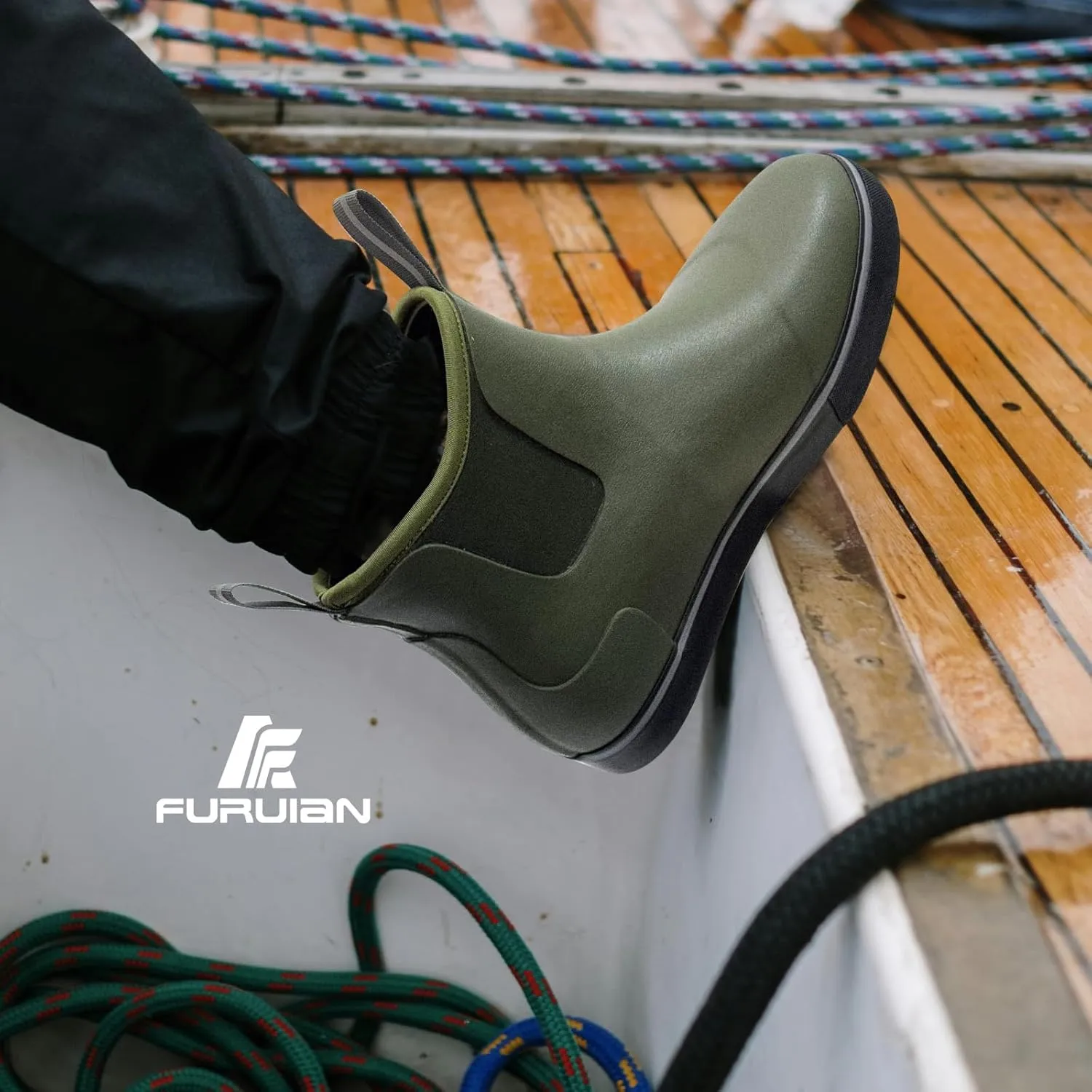 Furuian Men's Deck Boots Fishing Boots Waterproof Rain Boots Ankle Booties Slip On Neoprene Rubber Footwear Chelsea Boots Men botas para hombre for Gardening Fishing Boating Camping Sailing