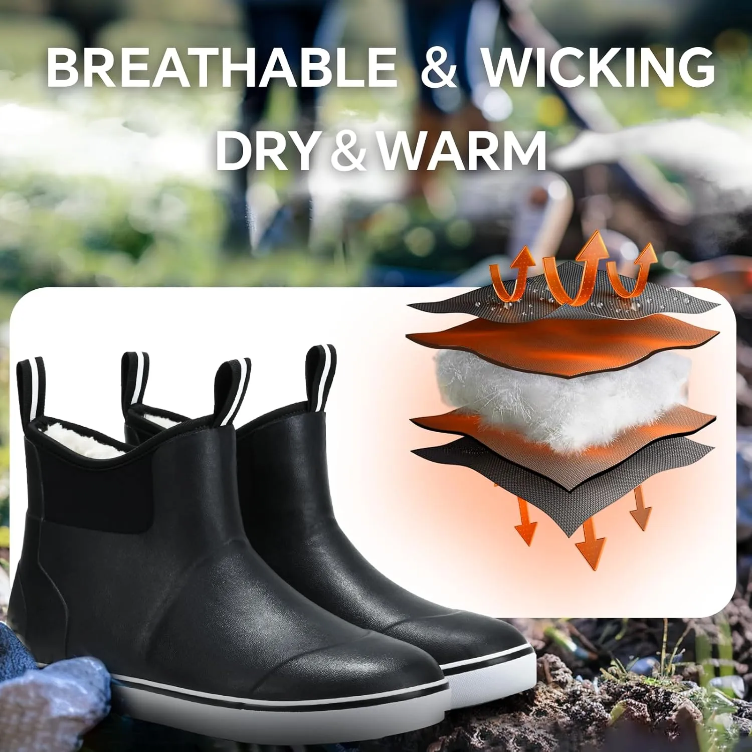 Furuian Men's Deck Boots with Fuzzy Lining Rubber Boots for Men Ankle Fishing Boots Mens Rain Boots Anti-slip Warm Winter Boots Watereproof Snow Boots for Fishing, Gardening, Outdoor