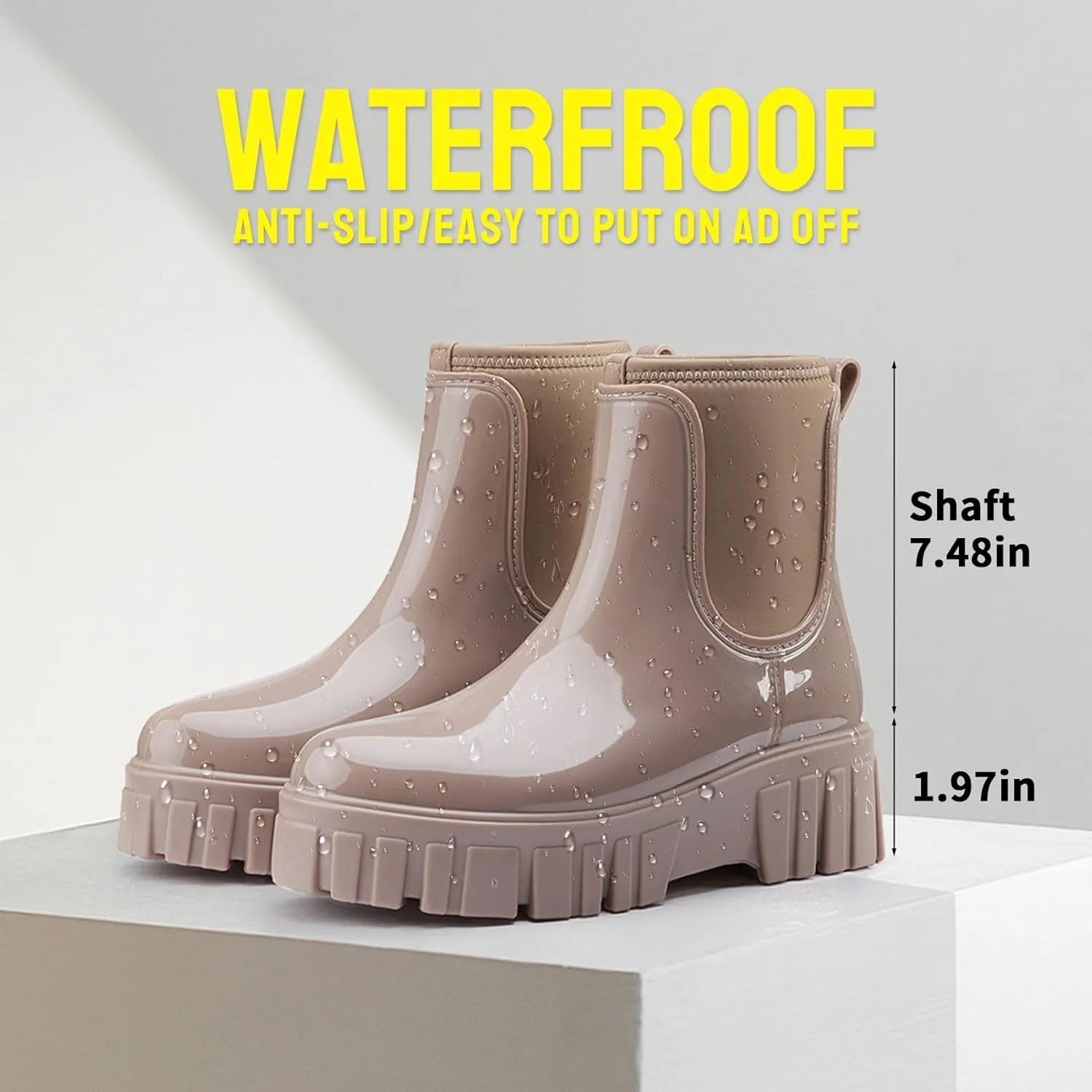 Gets Womens Rain Boots, Waterproof Platform Rubber Chelsea Rainboots, Comfortable Short Shoes Ankle Garden Boots for Outdoor Work