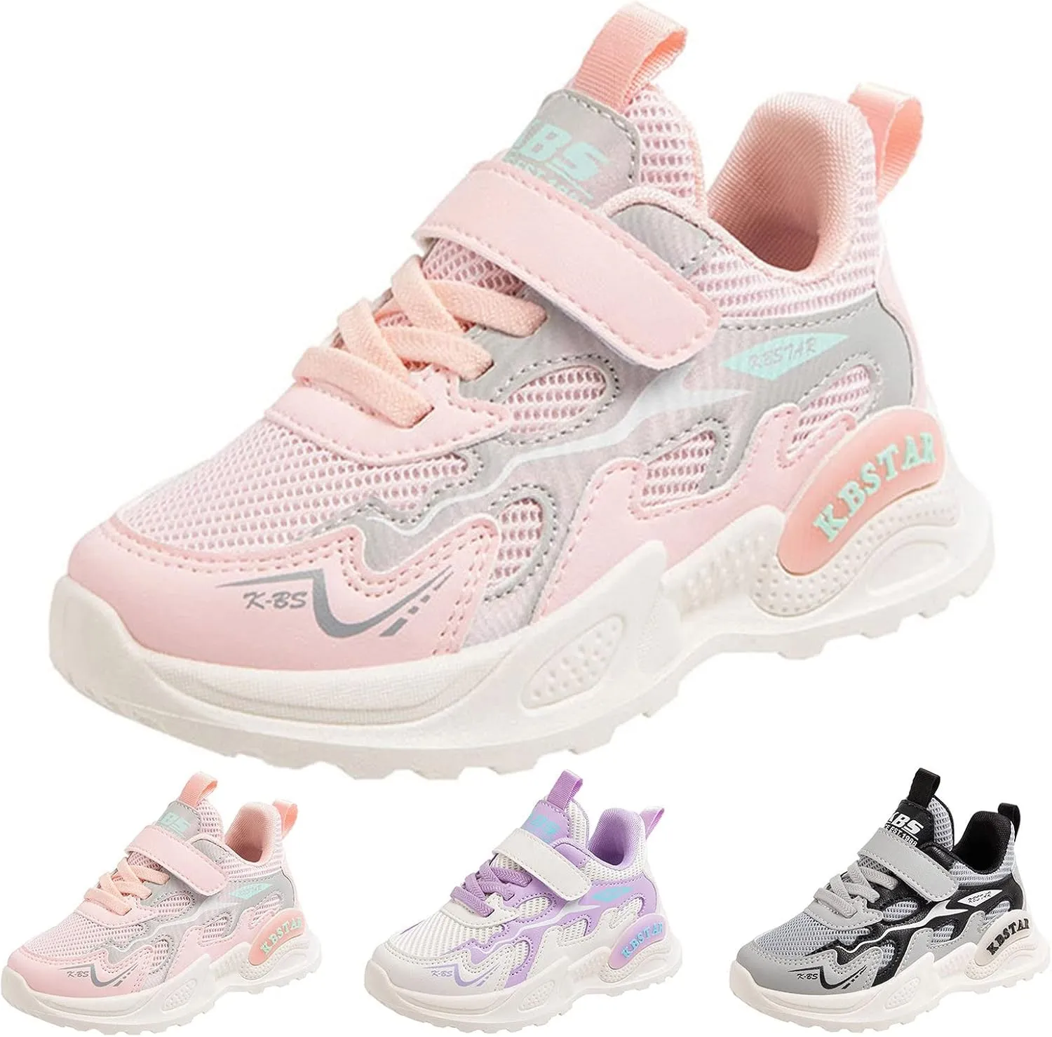 Girls Glitter Sneakers Lightweight Kids Tennis Shoes with Hook and Loop for Toddler/Little Kid/Big Kid