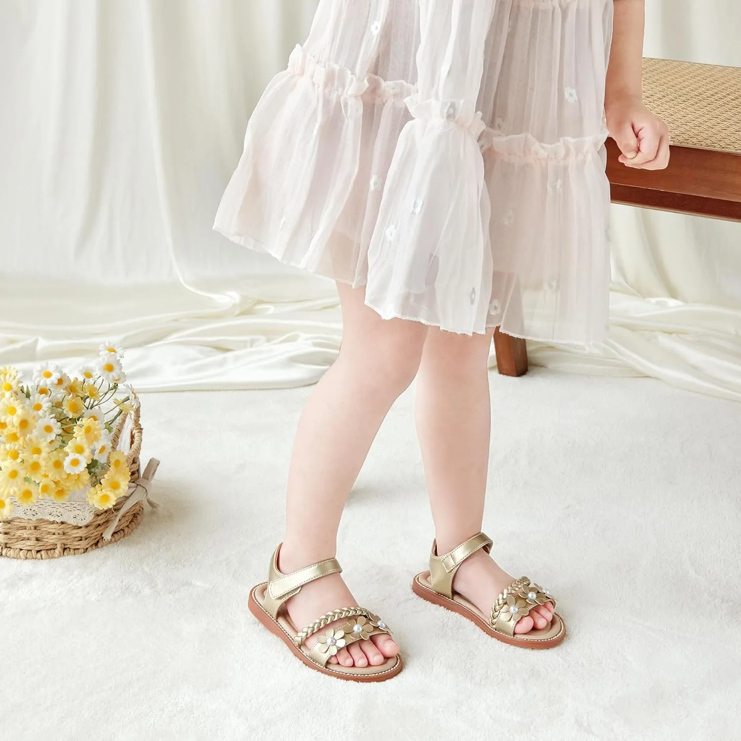 Girls Open Toe Flat Sandals Summer Casual Toddler Little Kid Sandals