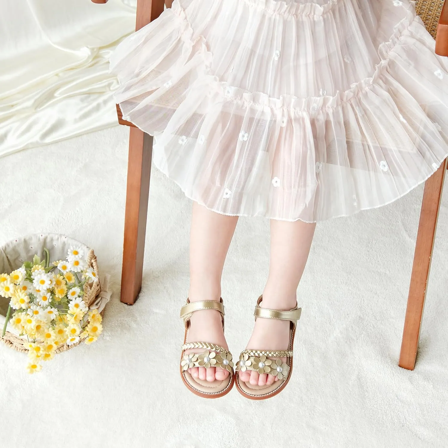 Girls Open Toe Flat Sandals Summer Casual Toddler Little Kid Sandals