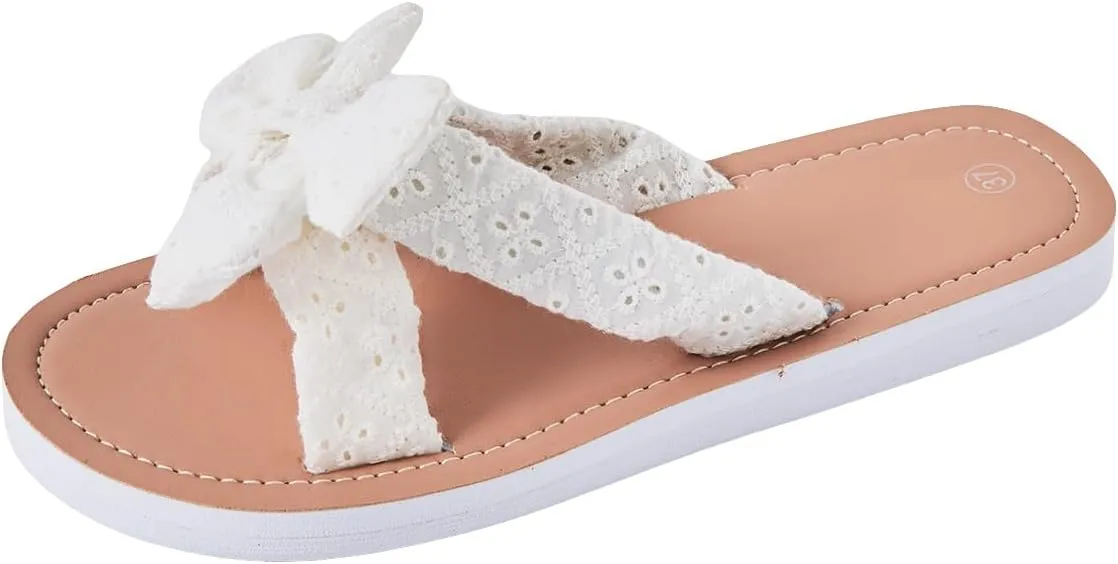 GORGLITTER Women's Bow Sandals Dressy Summer Open Toe Slip On Slides Vacation Beach Flat Sandals