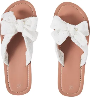 GORGLITTER Women's Bow Sandals Dressy Summer Open Toe Slip On Slides Vacation Beach Flat Sandals