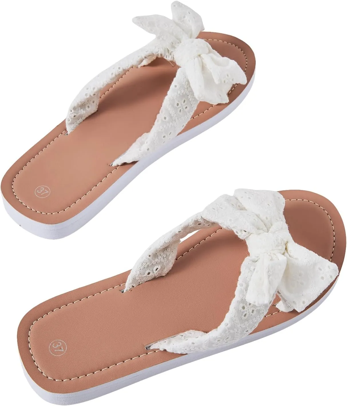 GORGLITTER Women's Bow Sandals Dressy Summer Open Toe Slip On Slides Vacation Beach Flat Sandals