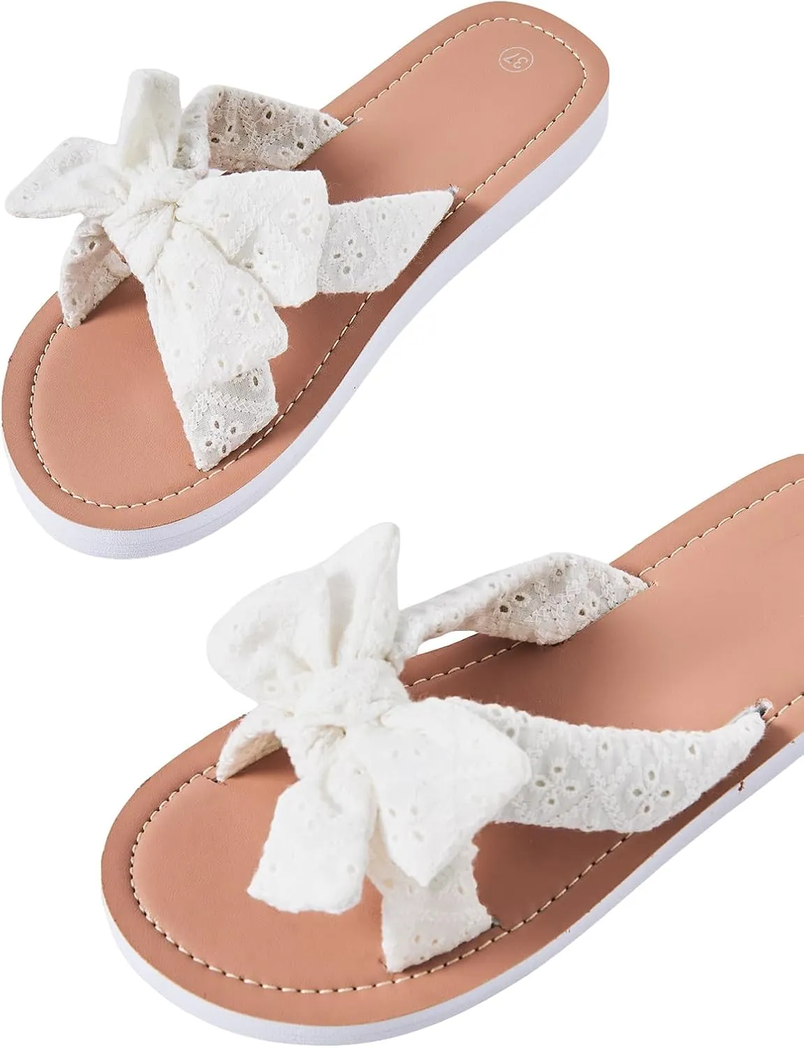 GORGLITTER Women's Bow Sandals Dressy Summer Open Toe Slip On Slides Vacation Beach Flat Sandals