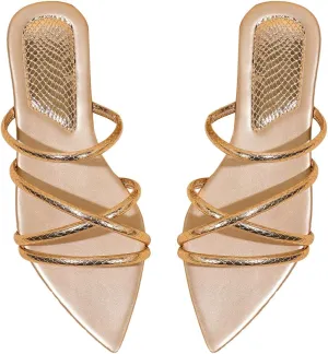 GORGLITTER Women's Metallic Sandals Open Toe Flat Strappy Dressy Fancy Slide Sandals