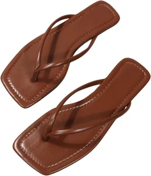 GORGLITTER Women's Square Open Toe Flip Flop Minimalist Thong Flat Sandals Slide On Summer Vacation 2025 Dressy Shoes