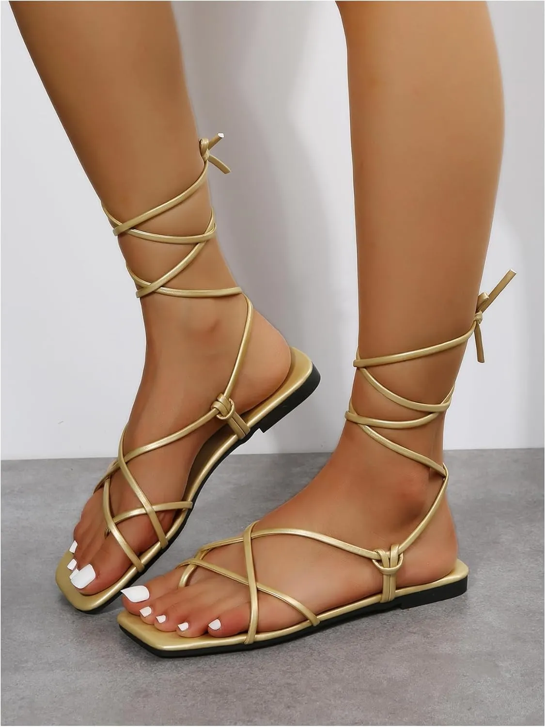 GORGLITTER Women's Summer Strappy Beach Sandals For Women 2025 Leather Lace Up Shoes