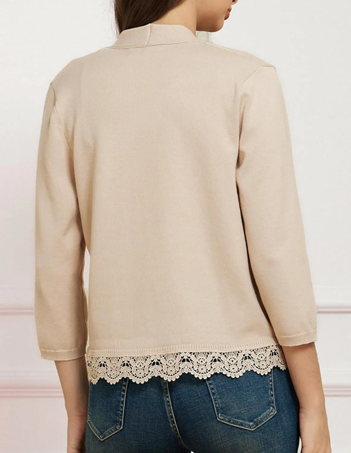GRACE KARIN Women 3/4 Sleeve Cropped Cardigan Open Front V Neck Lace Lightweight Bolero Short Shrugs 2025 Summer