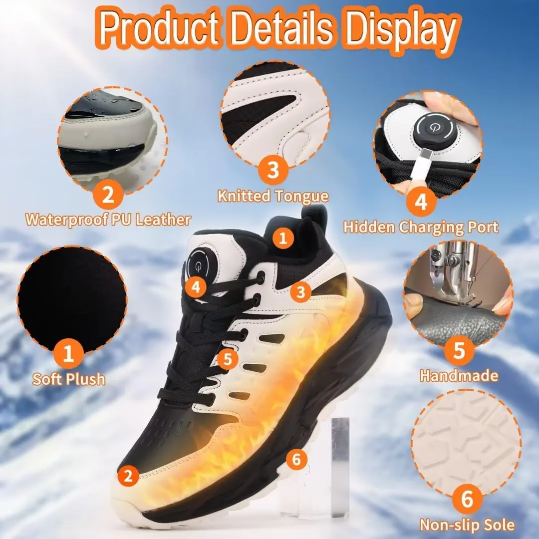 Heated Shoes for Men, Feet Warmers for Women, Electric Heating Shoes with 4000mAh Battery, 3 Heating Levels, Rechargeable Winter Heated Sneakers for Outdoor Work Sports Hiking